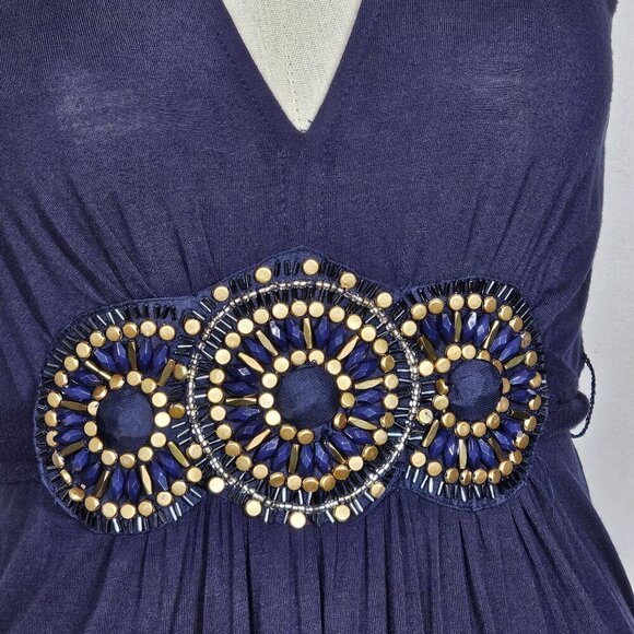 Y2K Eci New York V-Neck Jersey Beaded Waist Sleeveless Long Maxi Dress Blue Size - Picture 3 of 11